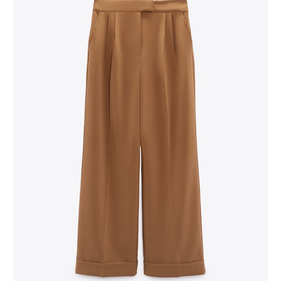 ZARA WIDE LEG PLEATED FITTED TURNED UP HEM PANTS - Picture 7 of 8